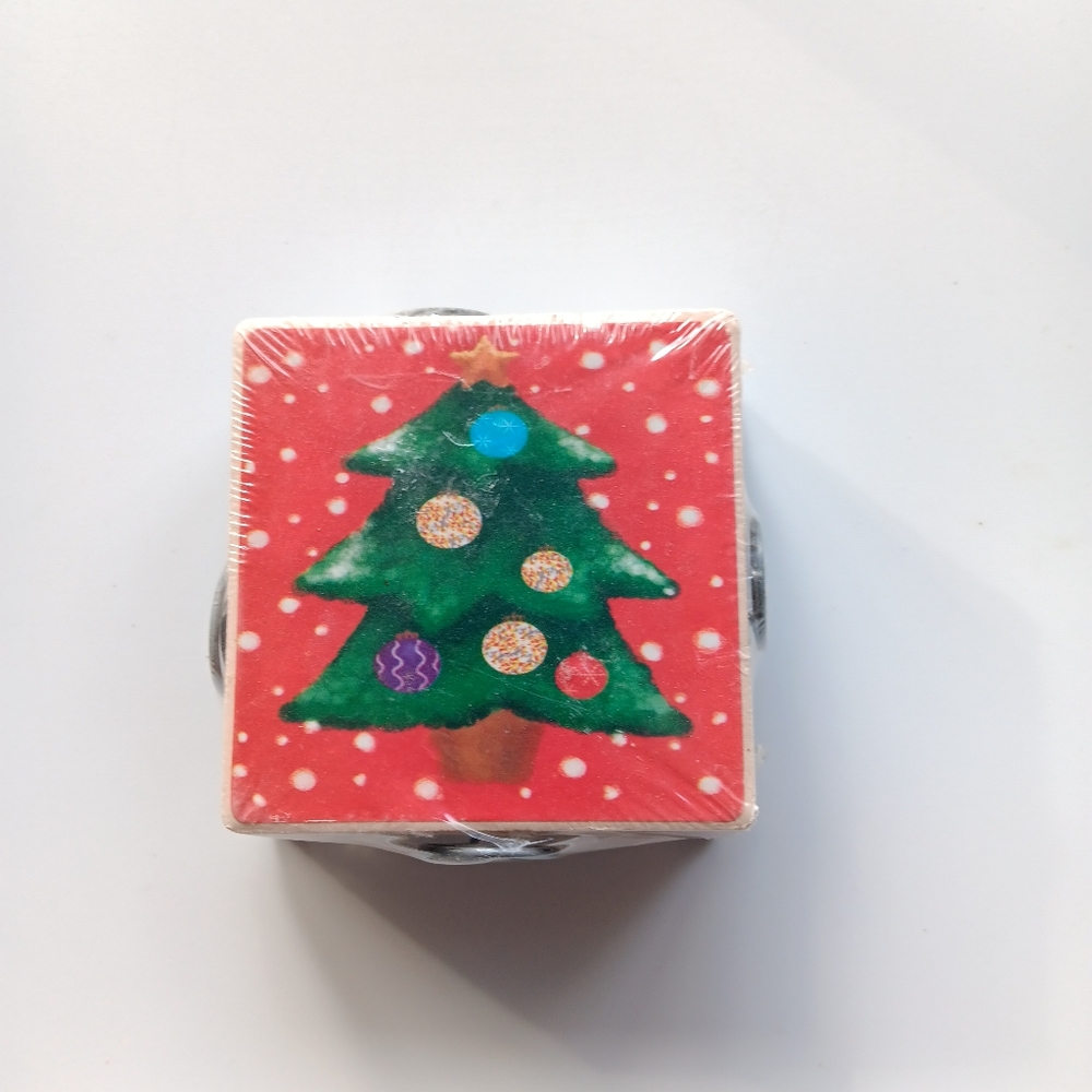 Christmas Tree Beverage Coasters Ceramic Cork Set of 4 with Holder